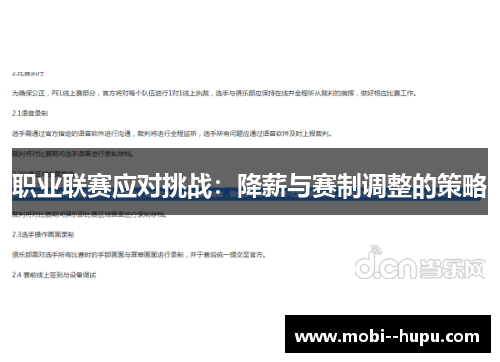 职业联赛应对挑战：降薪与赛制调整的策略